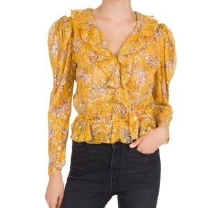 The Kooples Feuille D'or Ruffled Floral Silk-Blend Top Size 1